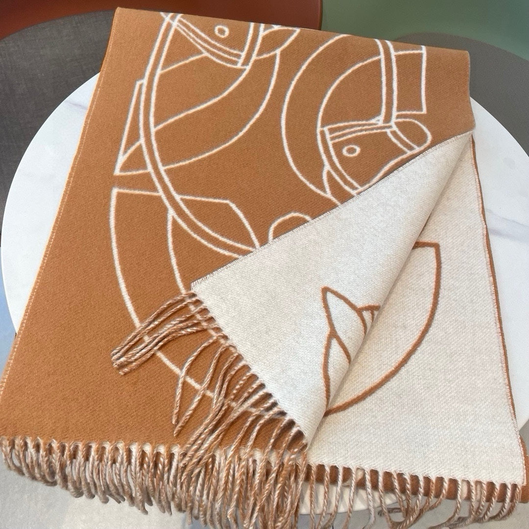 Casaque Entrelacs Equestres Scarf 195 CM Brown Mix White Cashmere
