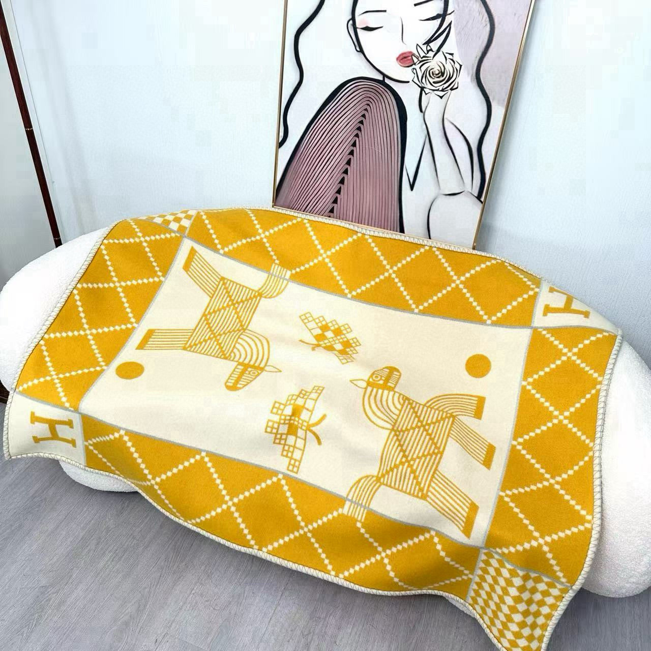 HM Avalon Blanket Yellow Mix Cream Cashmere Wool 875779
