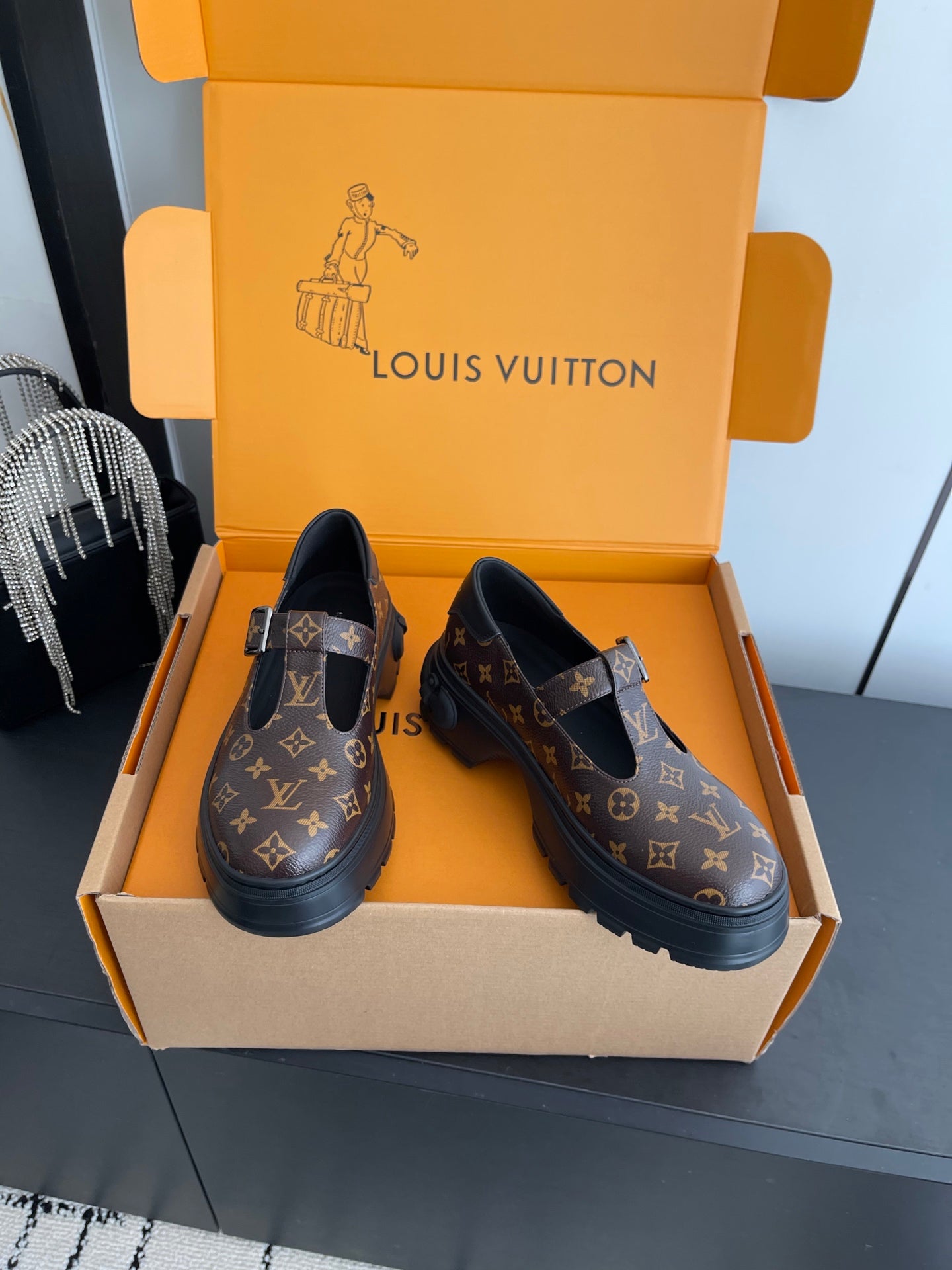 LV 26ss Platform Mary Jane Brown Monogram Cowhide 631500