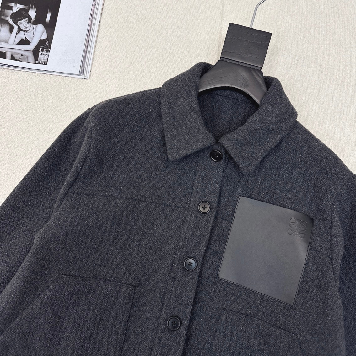 Loewe Logo Embroidered Jacket Gray Polyester Fiber