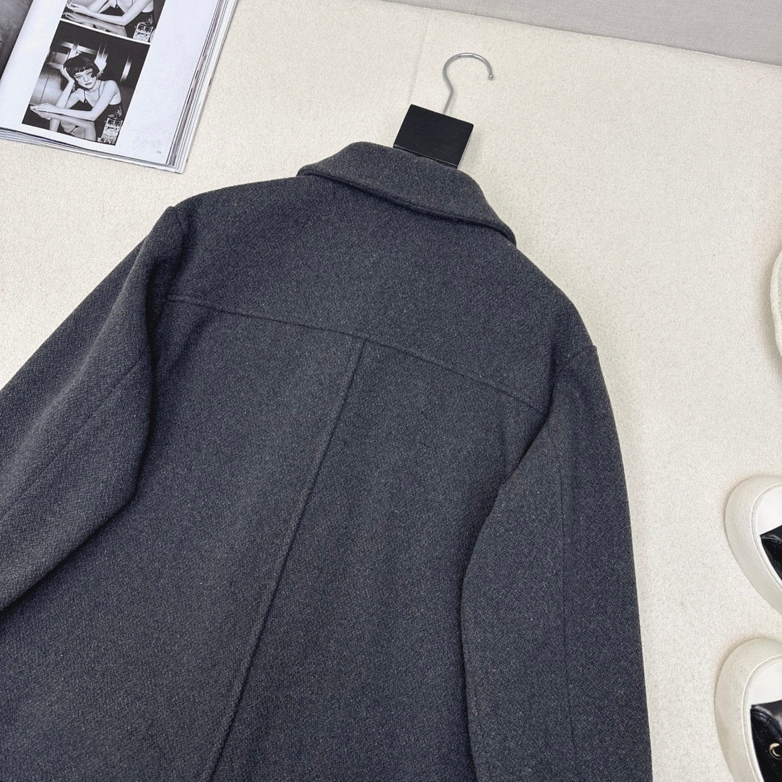 Loewe Logo Embroidered Jacket Gray Polyester Fiber