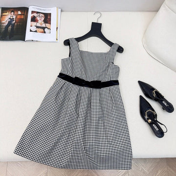 Celine 25 Bow Dress Black mix White Polyester Cotton 607798