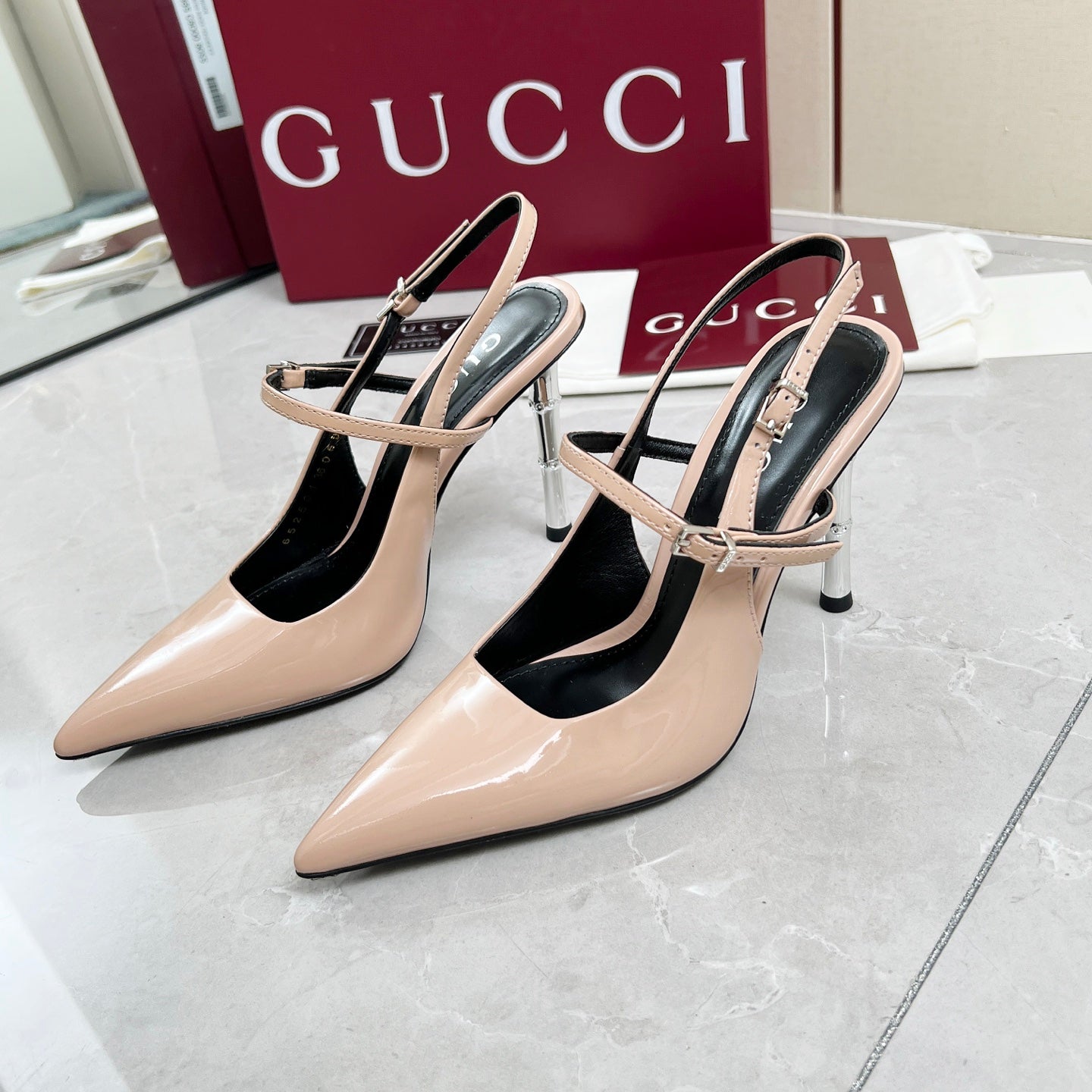 GC 25 Heeled 95mm Slingback Pump Nude Patent Leather 293866