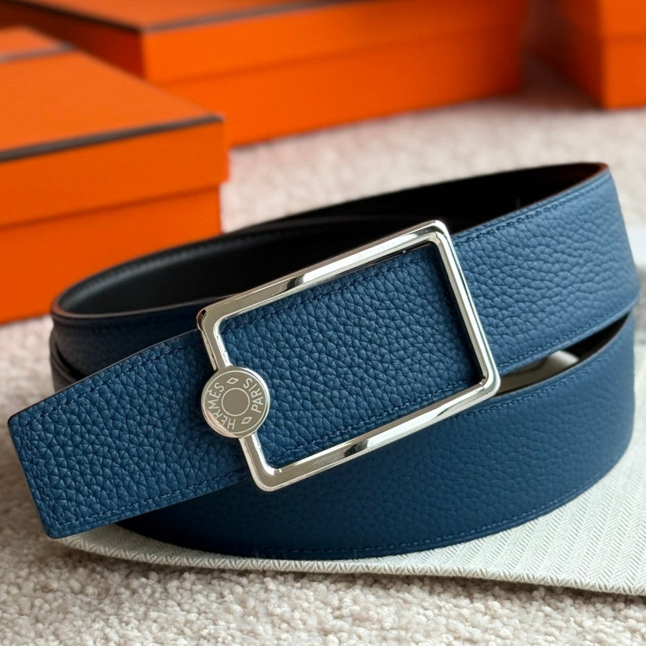 HM Silver Oscar Buckle Belt 38mm Prussian Blue Leather 187786