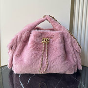 Chane 2026 Hobo Bag 30cm Pink Fur Leather