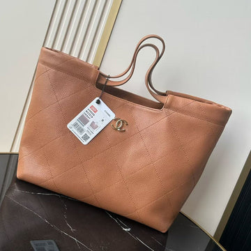 Chanel 2026 Preppy Tote Bag 30cm Brown And Black Grained Calfksin
