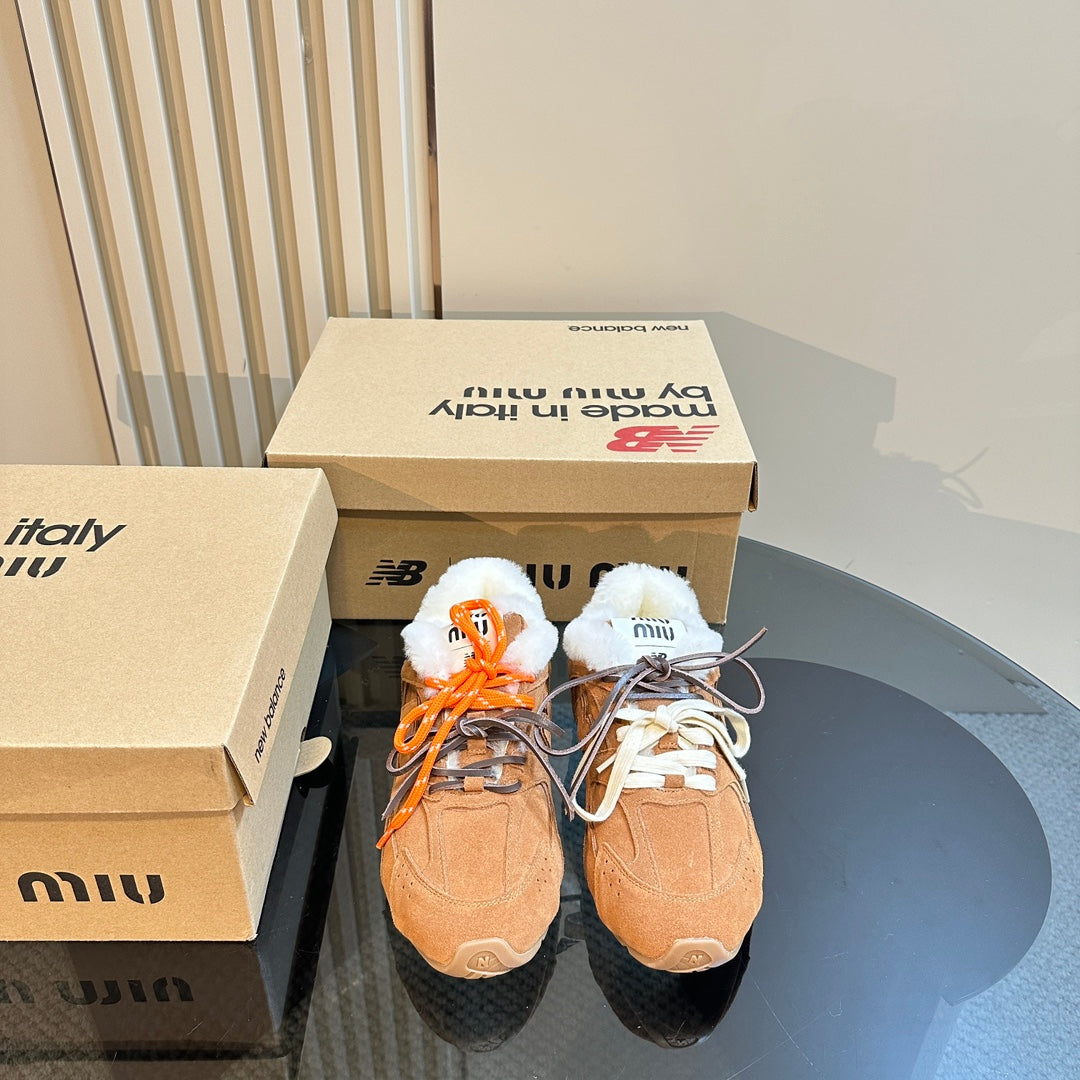Miu x Balance 530 SL Sneakers Brown Yellow Fleece Lining Suede