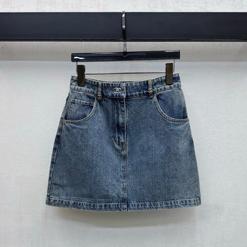 Chanel 2026  Logo Denim Midi Skirt Blue Cotton 239203