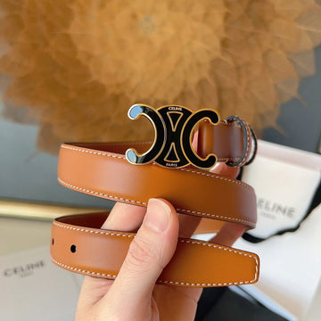 CL Black 25mm Triomphe Enamel Belt Camel Brown Cowhide 616416