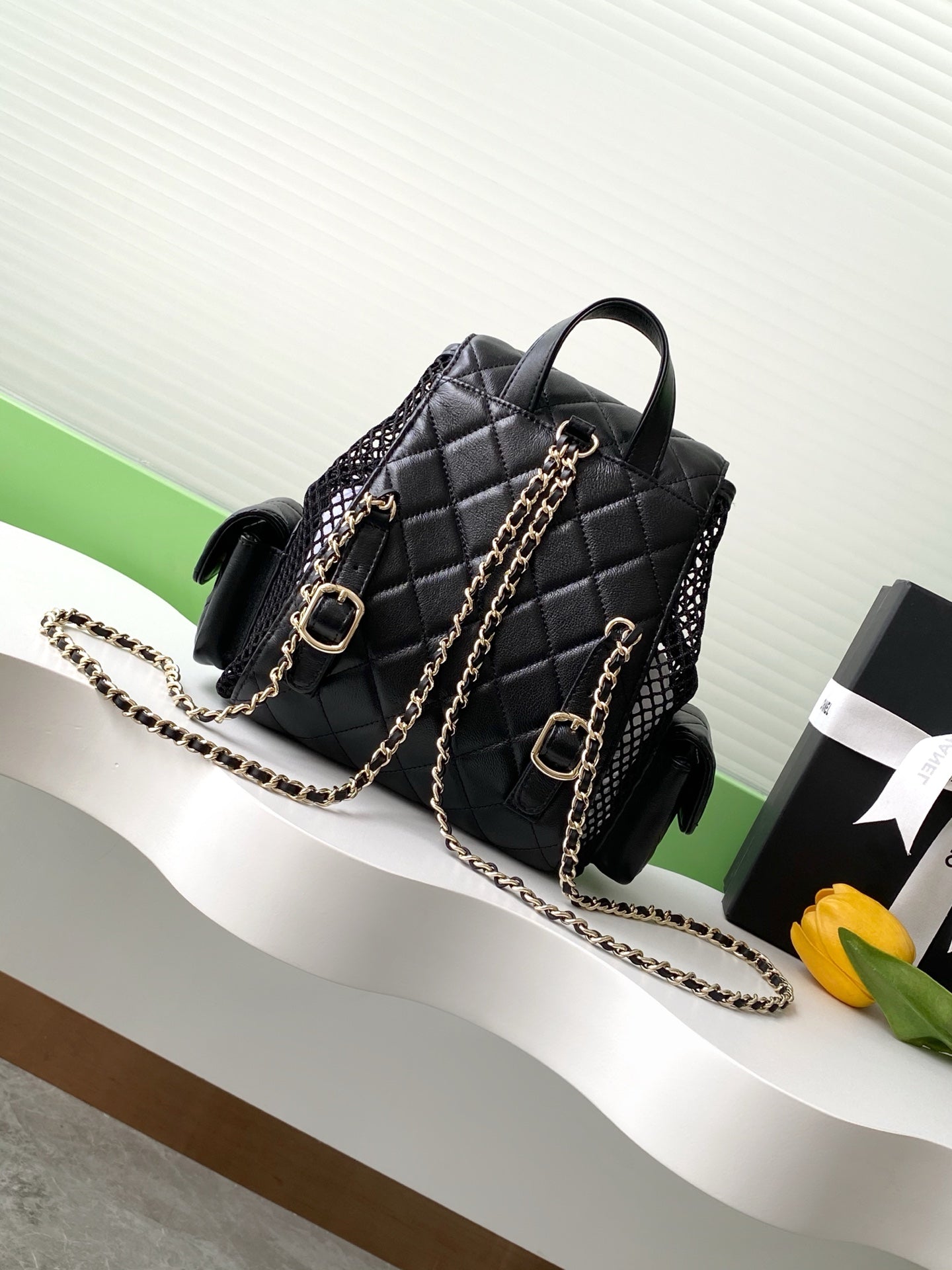 cc 25S Backpack 25cm Black Mesh Calfskin