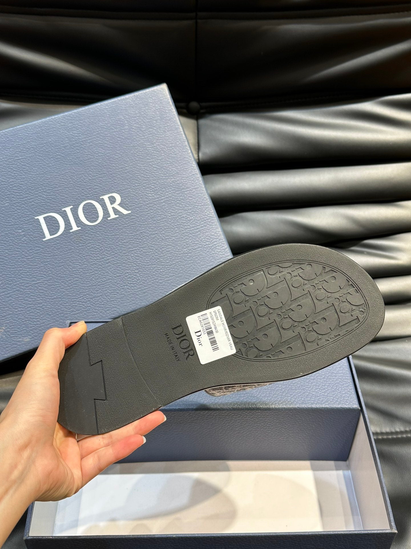 CD SLIDE ALIDAS SLIPPER SAGE JACQUARD AND CALFSKIN