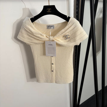 Chanel 2026 Off-Shoulder Short-Sleeve Knit Top 294094