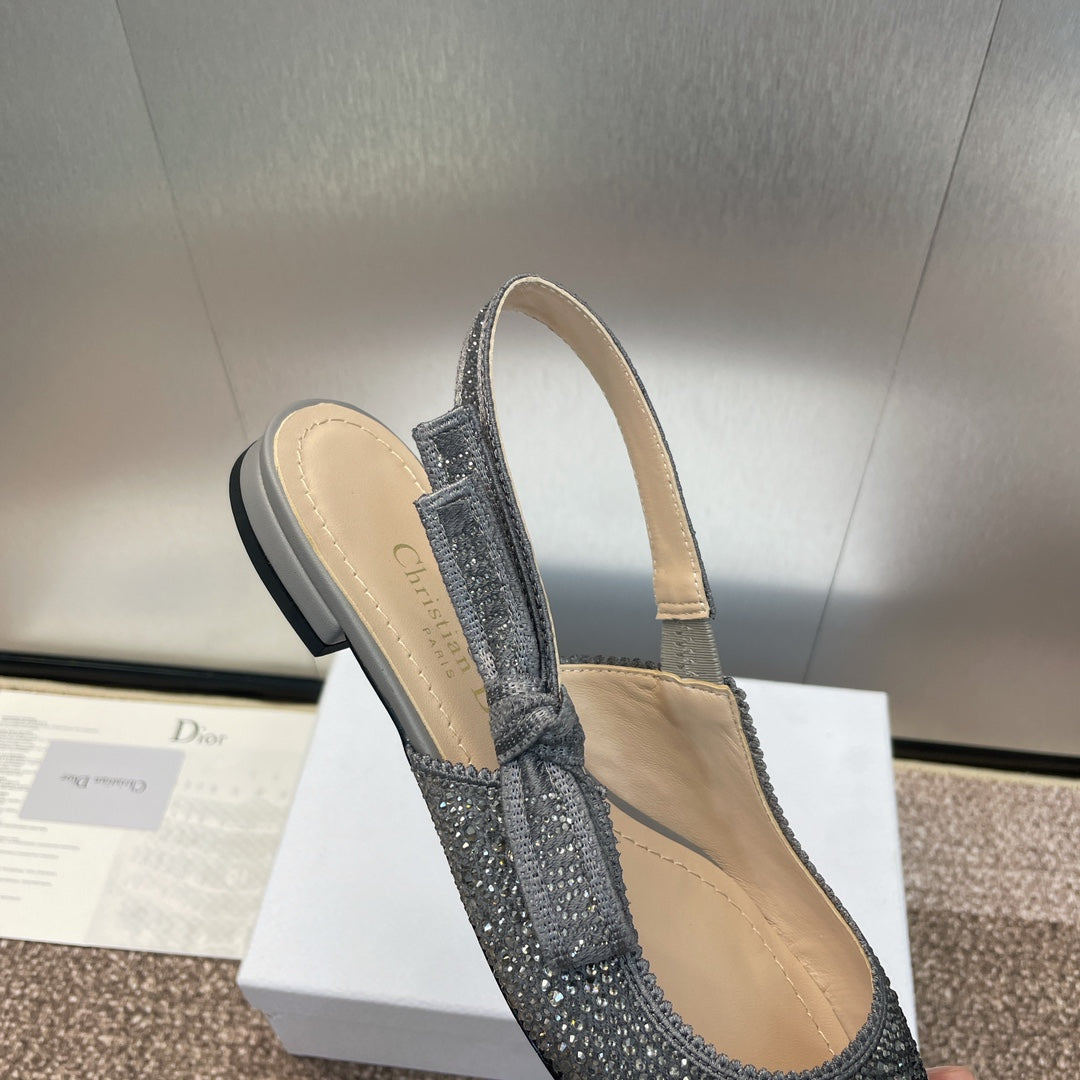cd slingback flat opaque black calfskin resin pearl