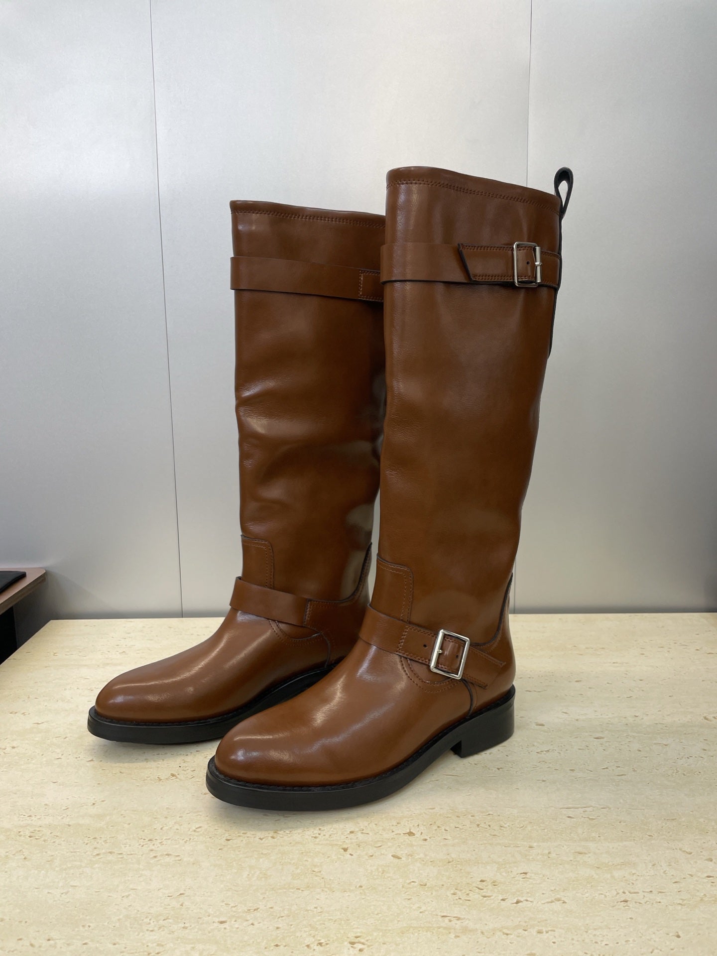 YSL 2025 Knee-High Boot Brown Calfskin 574006