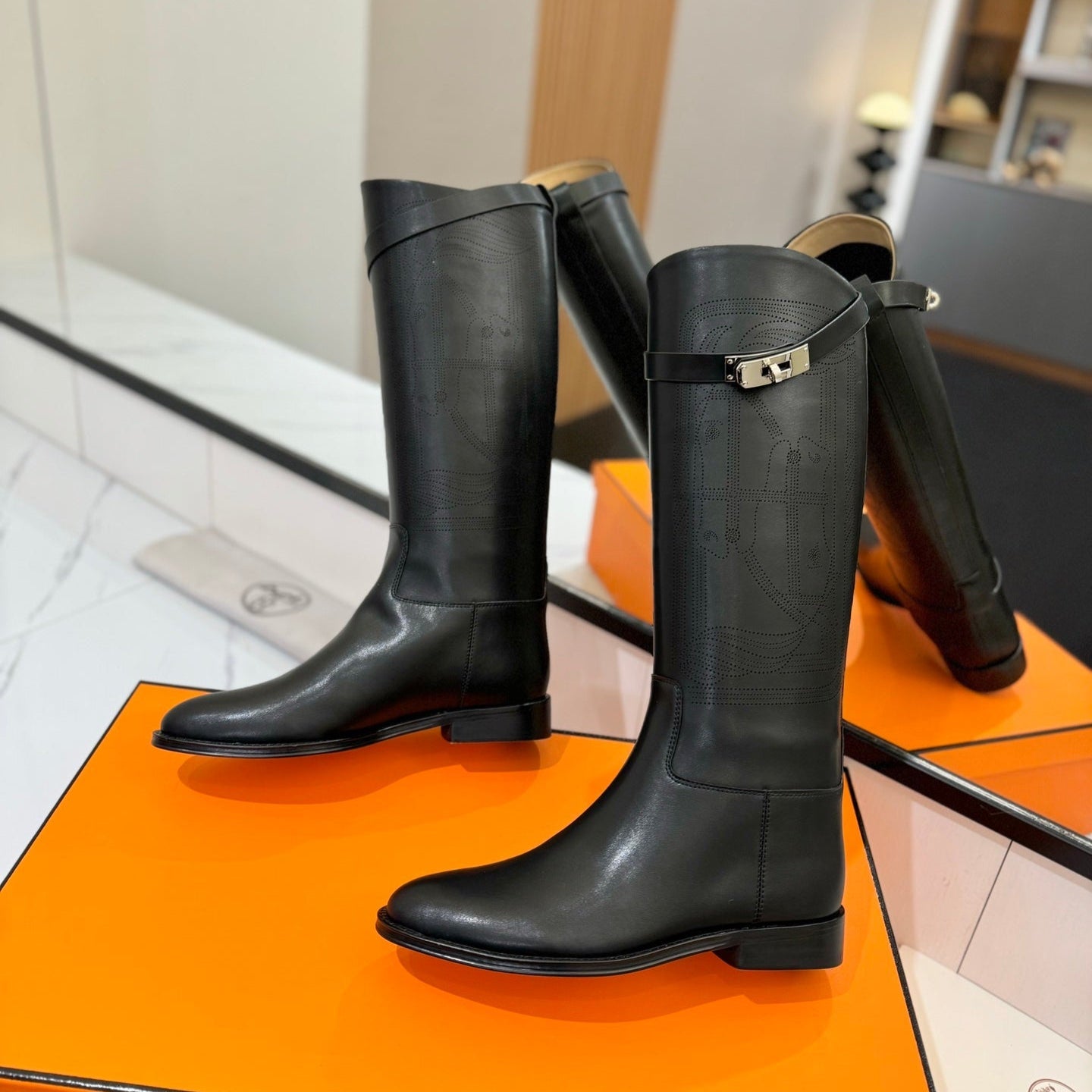 HM Jumping Boot 20MM Black Printed Pattern Cowhide 992352