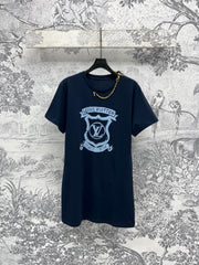LV 25 Metal Zipper Decoration On The Left Shoulder T- Shirt Black Cotton