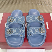 Gucci 2026 Double G Sandal Blue Denim Leather