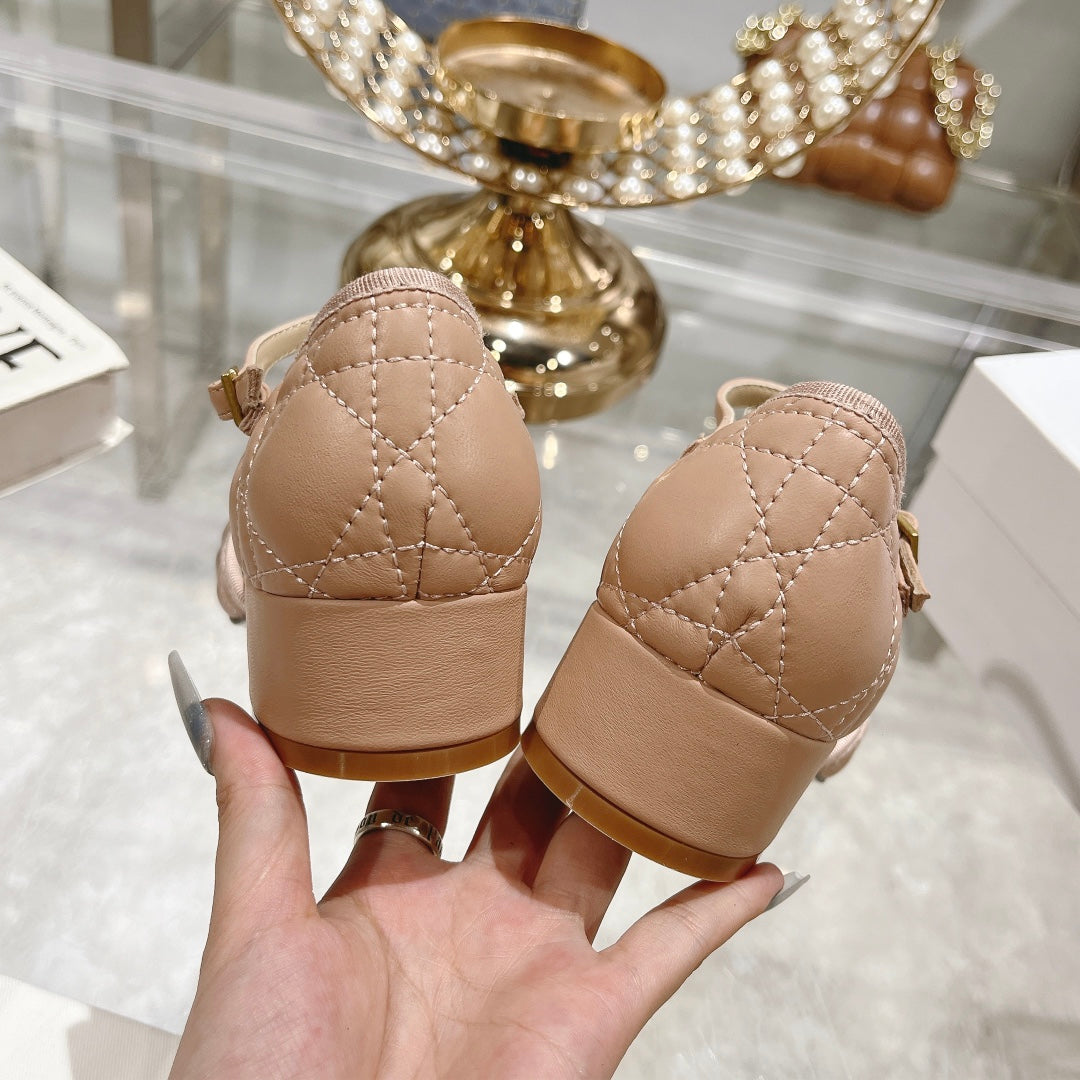 CD Ballet Pump Beige Quilted Cowhide