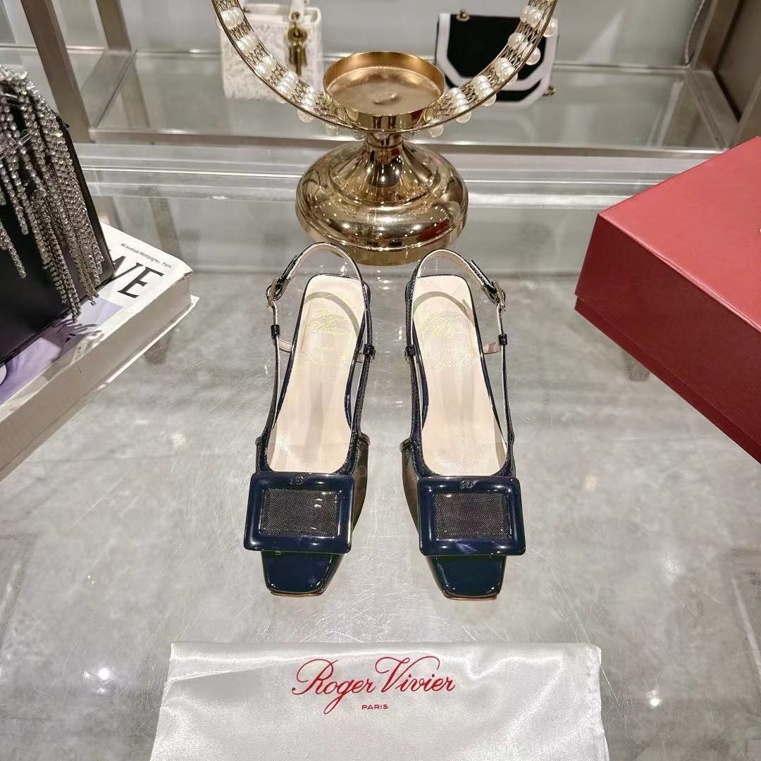 Viv 25 Slingback Navy Blue Mesh Italian Leather 300781