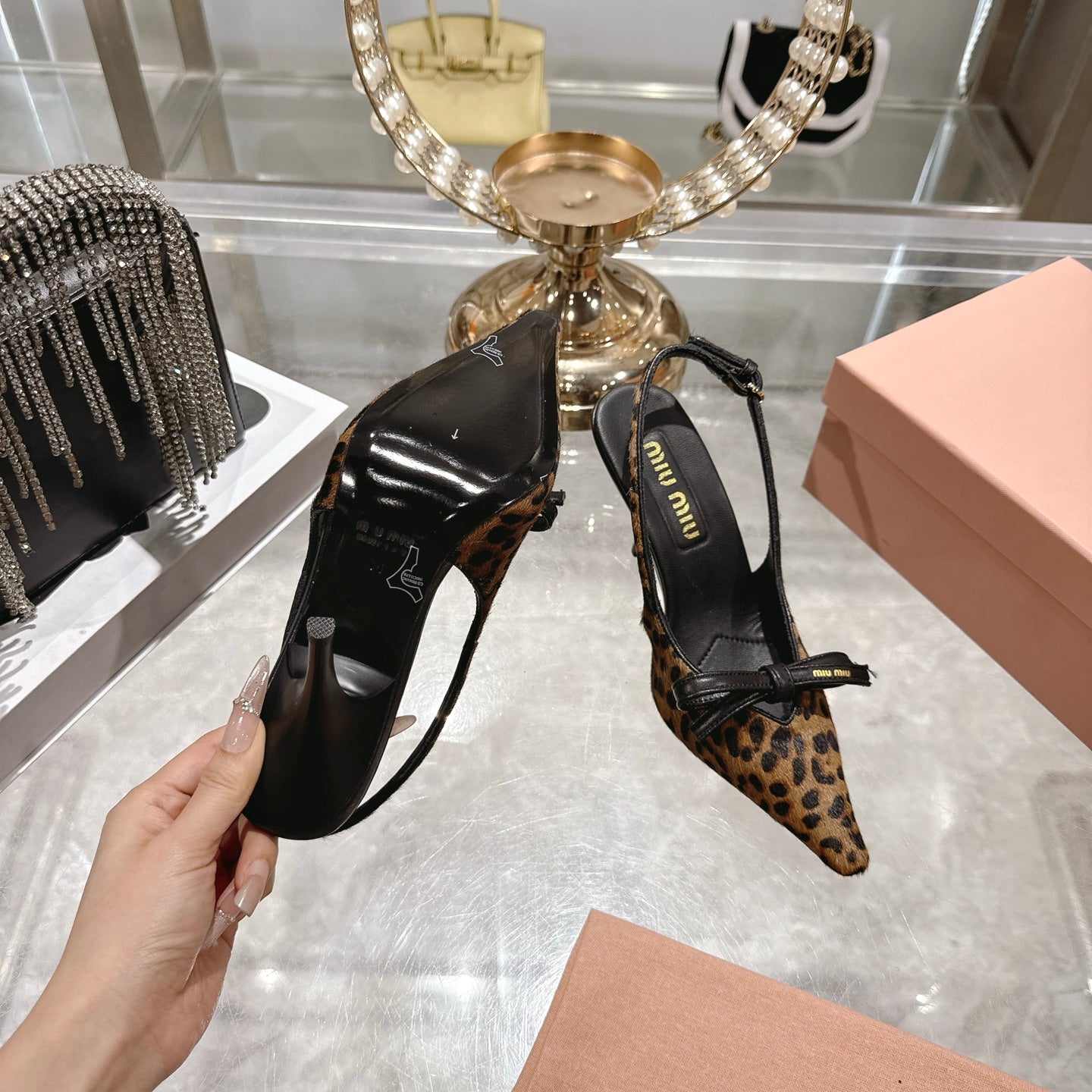Miu 26 High Heel Slingback 80 Leopard Print Suede Leather 592099