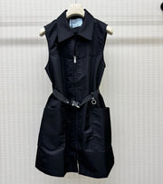 Prada 2026 Belted Sleeveless Utility Dress Black Polyamide 399118