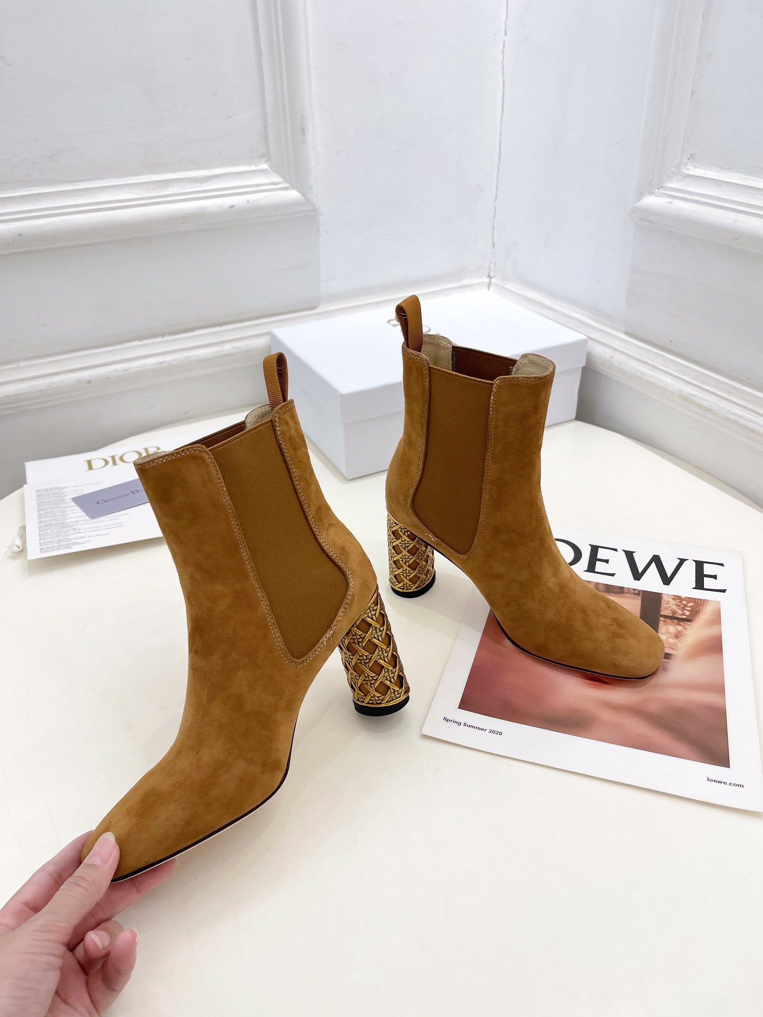 CD Icon Heeled Ankle Boot 80mm Brown Orange Suede