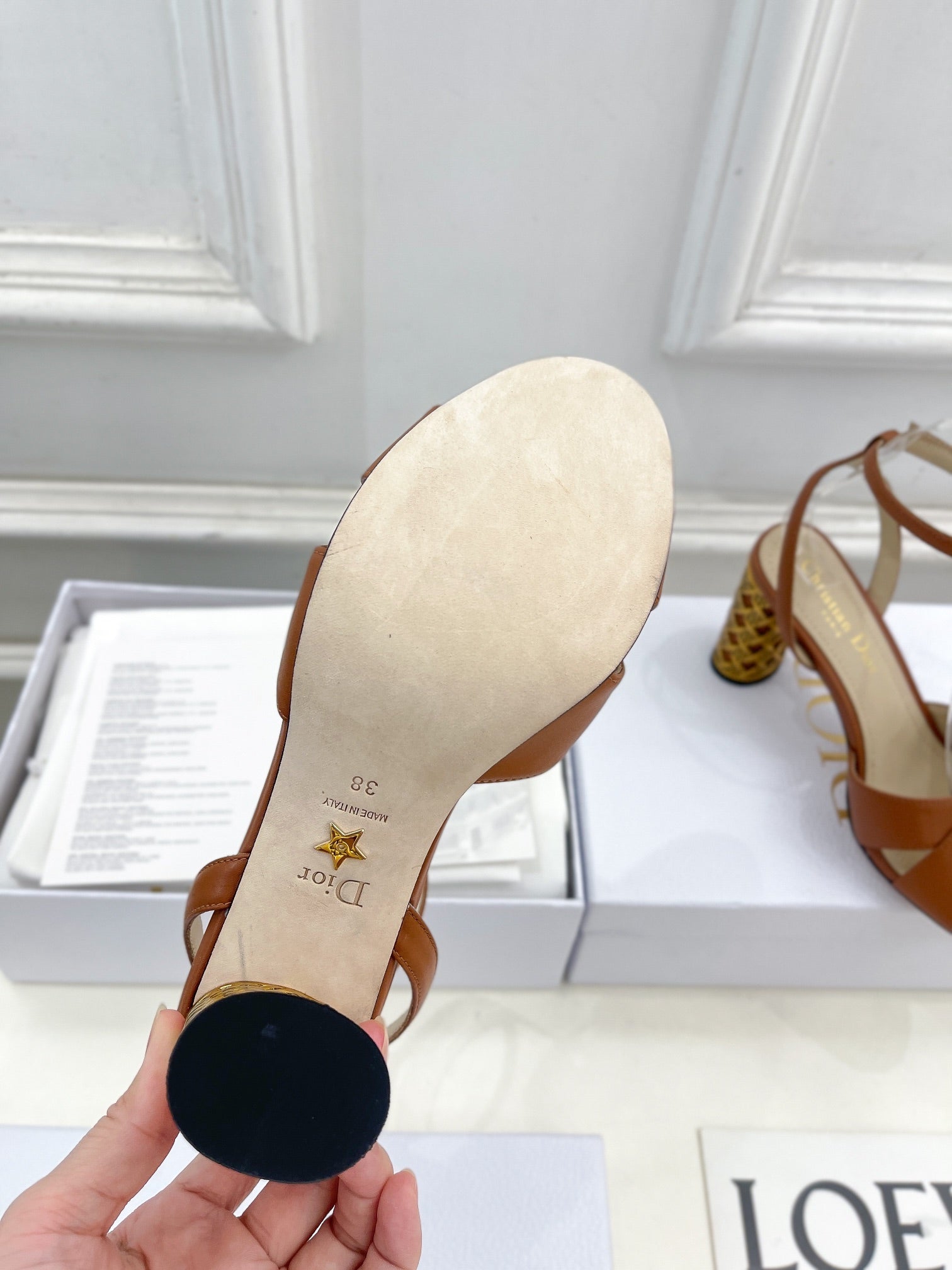 CD Icon Heeled Sandal 80mm Brown Calfskin