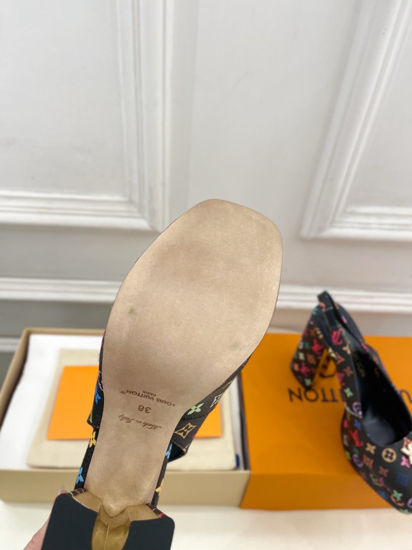 LV 26ss Platform Sandals 110 Black Monogram Multicolor Leather 631926