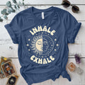 Inhale Exhale Celestial T-Shirt Mockup indigo-blue