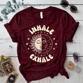 Inhale Exhale Celestial T-Shirt Mockup maroon