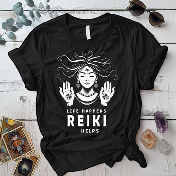 Life Happens Reiki Helps T Shirt Black Mockup