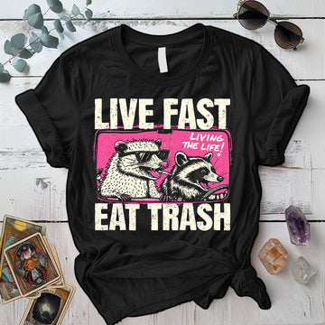 Live Fast Eat Trash T Shirt Black Mockup
