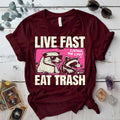 Live Fast Eat Trash T Shirt Maroon Mockup