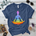 Meditation Pose Watercolor T Shirt Indigo Blue Mockup