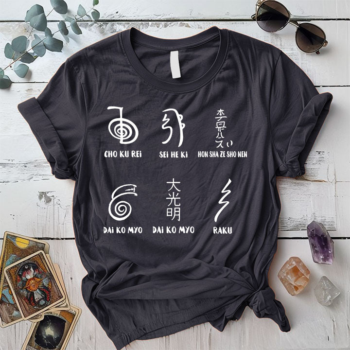 Reiki Six Symbols T Shirt Dark Heather Grey Mockup
