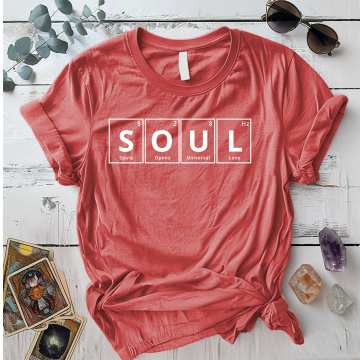 Soul Periodic Table T-Shirt Mockup coral-silk