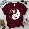Sun Moon Ying Yang T Shirt Maroon Mockup