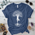 Tree Of Life Pose T Shirt Indigo Blue Mockup