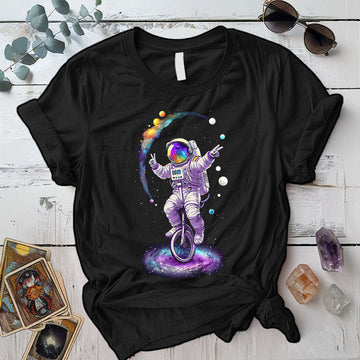 Unicycle Astronaut T Shirt Black Mockup