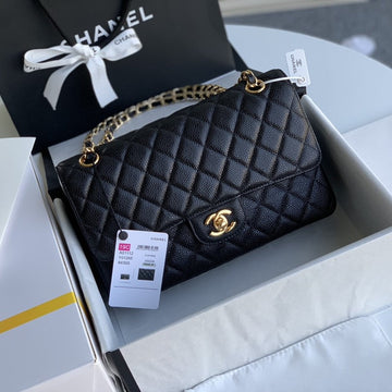 MEDIUM FLAP BAG 25CM BLACK CAVIAR GOLD HARDWARE