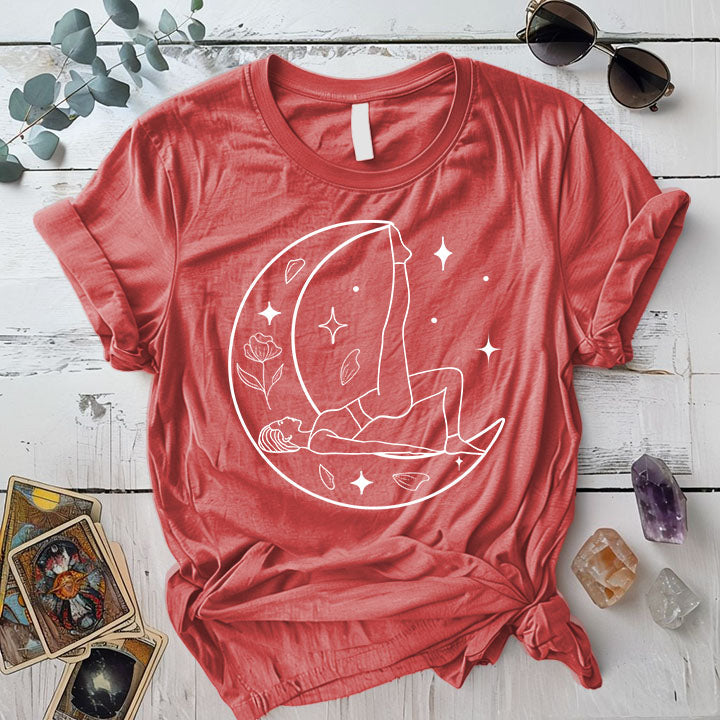 Yoga Moon T Shirt Coral Silk Mockup