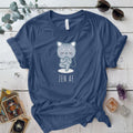 Zen Cat Standing Pose T Shirt Indigo Blue Mockup